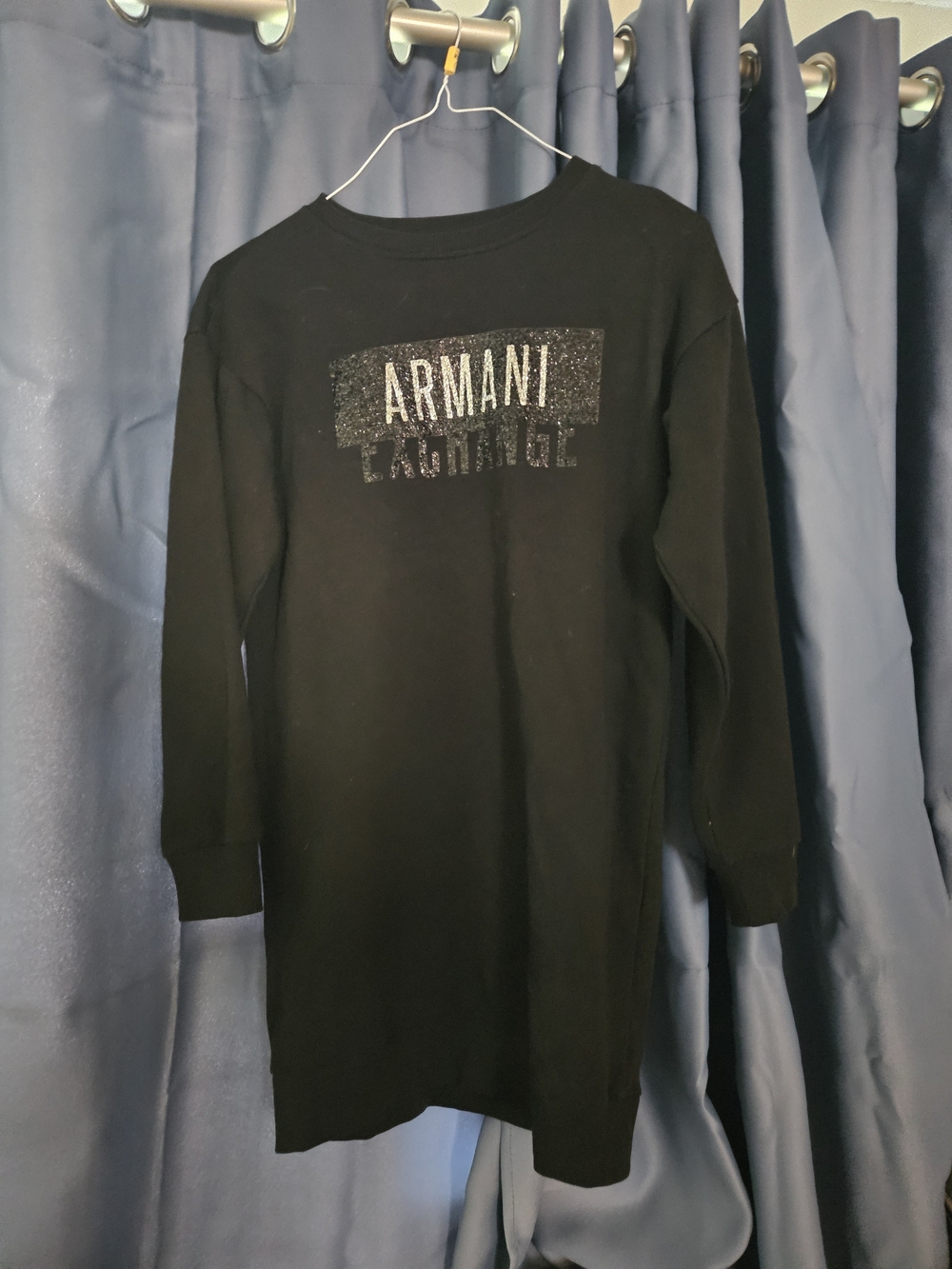 Armani Exchange Black Womens Glitter Logo Sweatshirt Dress
